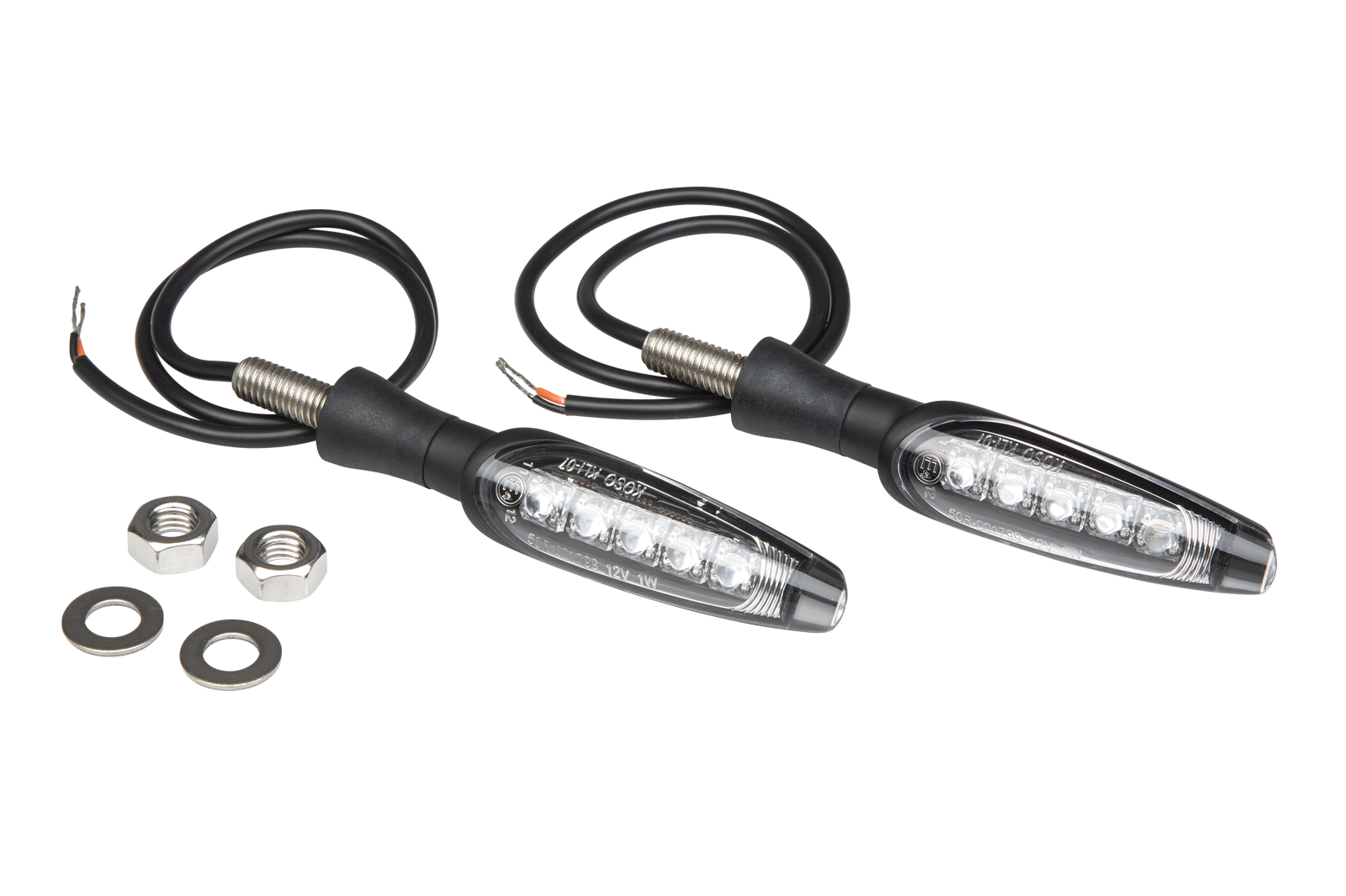 Yoshimra LED turn signals have anodized aluminum bodies, clear lens' and are CE certified