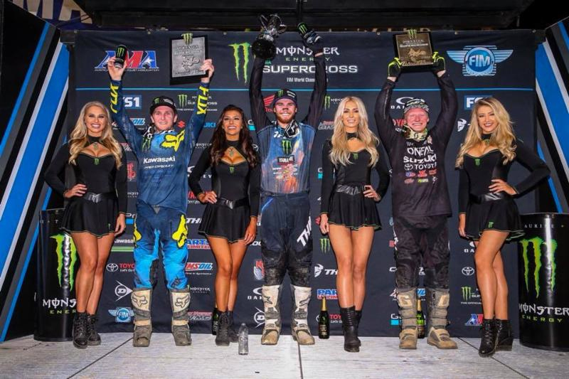 Aaron Plessinger maintains the Western Regional 250SX Class points lead with his second consecutive win ahead of Joey Savatgy and Justin Hill. Photo credit: Feld Entertainment, Inc.