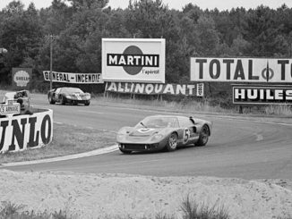 Chassis P-1016 leads another GT40 in the legendary 1966 24 Hours of Le Mans race