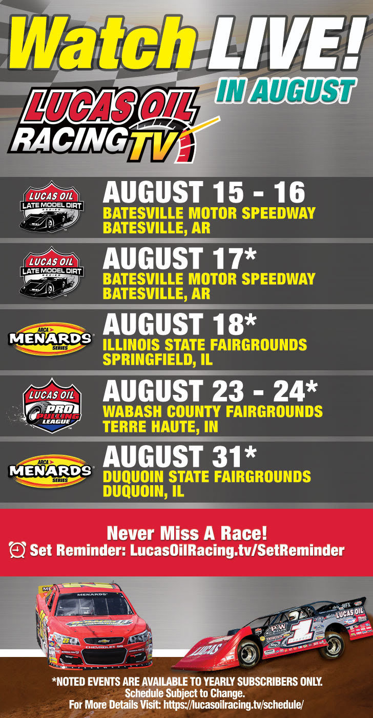 Lucas Oil Racing TV as August Broadcast Schedule