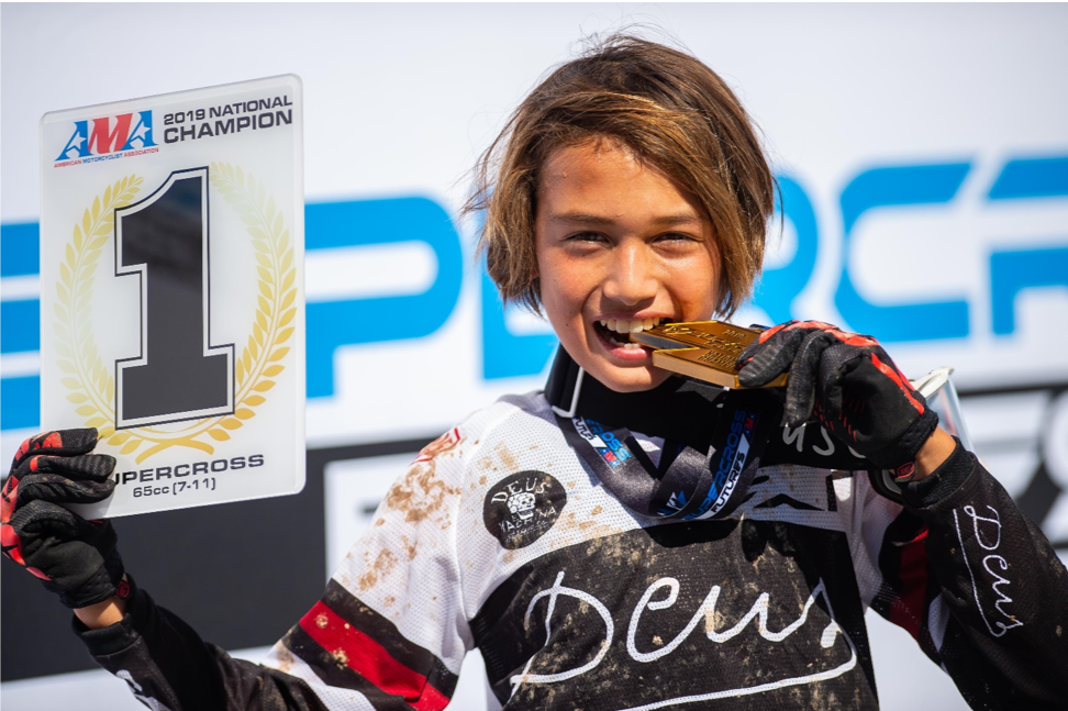 191024 Kelana Humphrey’s experiencing the sweet taste of victory at the Supercross Futures AMA National Championship