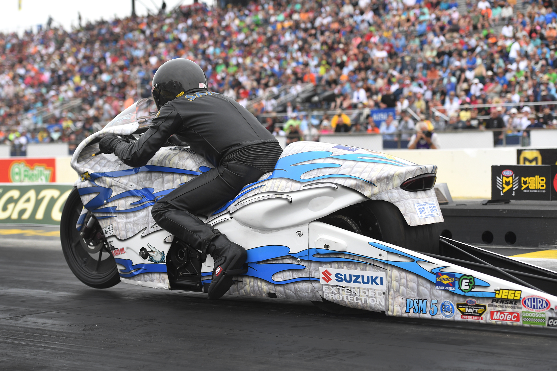 Pro Stock Motorcycle - Jerry Savoie - Dodge NHRA Nationals action