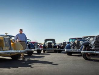 John D. Groendyke stands with the seven Cadillac V-16s variants offered from his Collection at RM Sotheby’s Arizona 2020 sale [678]