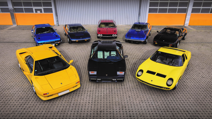 A snapshot of the Lamborghini lineup offered from the Petitjean Collection at RM Sotheby’s Essen sale (Credit – Diana Varga © 2020 Courtesy of RM Sotheby’s) [678]
