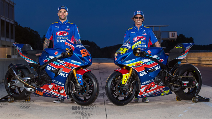 M4 ECSTAR Suzuki Superbike Riders Bobby Fong #50 (left) and Toni Elias #24 (right) (678)