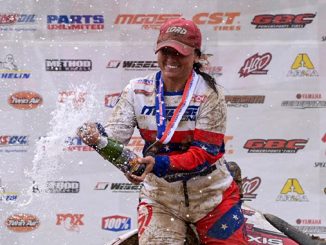 GBC Racer Katelyn Osburn celebrating her podium victory at GNCC in the WXC (678)