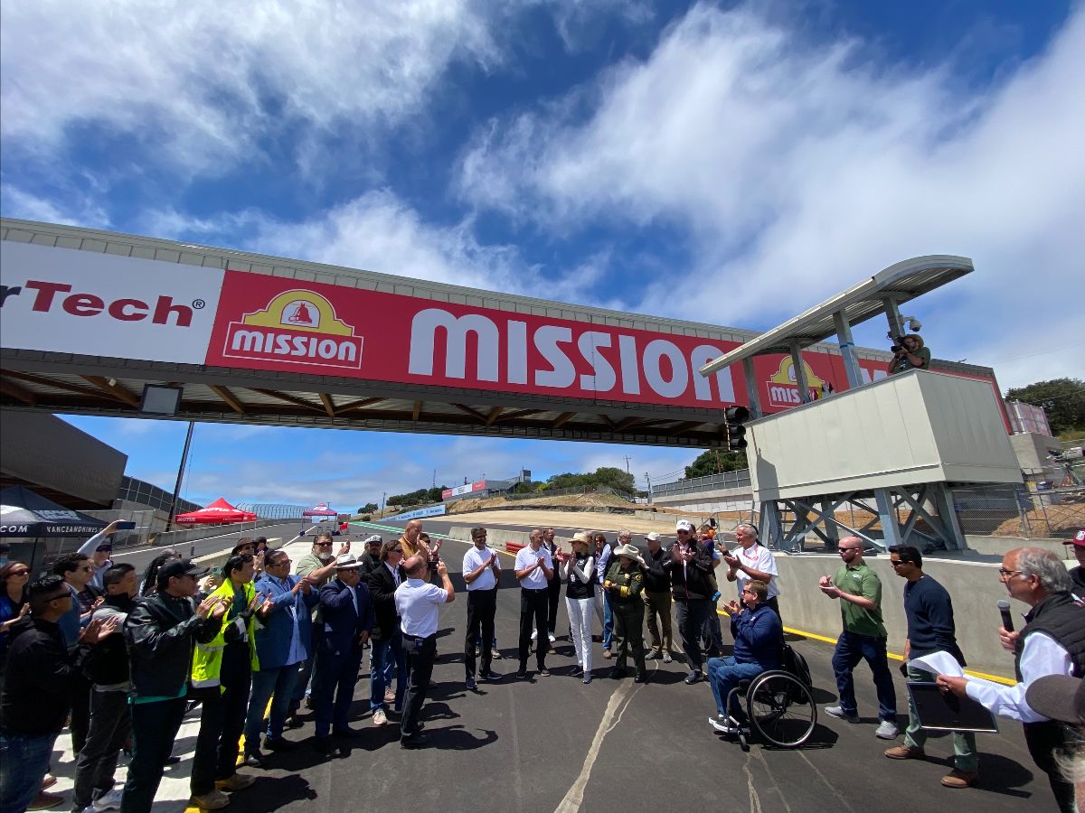 Mission Foods, MotoAmerica and Raceway staff at a ceremony to celebrate the grand opening of the new spectator bridge at WeatherTech Raceway Laguna Seca